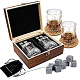 AYAOQIANG Whisky Stones Juego de regalo para hombre de piedras y vasos de whisky, juego de 8 cubitos de hielo de granito reutilizables, 2 vasos de whisky, juego de piedras de whisky con posavasos.
